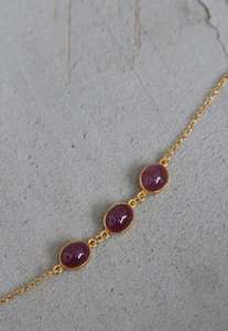 <b>Ruby</b> 3 Stone Charm <b>Bracelet</b> 925 Sterling Silver Silver Plated Handmade High-grade Bezel Set July Birthstone Gift Her - Product Image 4