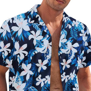 Chemises décontractées légères et de haute qualité pour hommes, col en V, manches courtes, tissu tricoté respirant, écologiques, style hawaïen, service OEM - Product Image 2