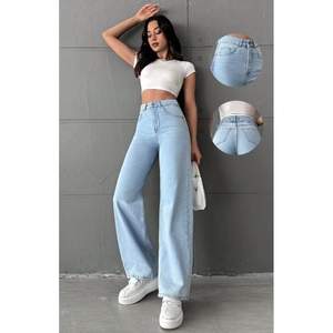 Funky Modern Woman Wide Leg Ice Blue <b>Denim</b> <b>Jeans</b> High Waist Relaxed <b>Soft</b> Stretch Fabric Plating Eco-Friendly Durable Size 26-40 - Product Image 3