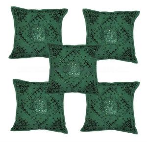 Handmade 16\" Indian Silk Kantha Stitch <b>Pillow</b> & Cushion Case Woven and Embroidered Patola Design Patchwork Cover - Product Image 1