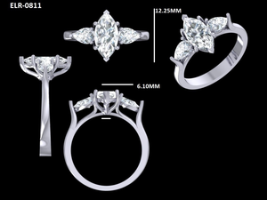 Bague de fiançailles en argent sterling 925 avec moissanite blanche pour femme, sertie de griffes, coupe classique poire brillante, pierre centrale 6x12mm - Product Image 6