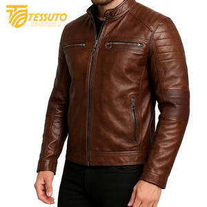 แจ็คเก็ตบอมเบอร์หนังแท้สำหรับผู้ชาย, แจ็คเก็ตหนังแท้มีปกตั้งกันน้ำระบายอากาศได้ดีสไตล์วิทยาลัยคลาสสิก - Product Image 2