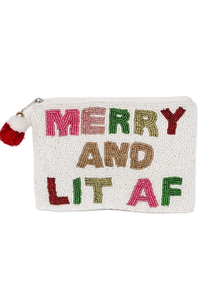 À la mode haute qualité primum élégant style à la mode broderie à la main conception perlée Merry & Bright pochette à monnaie mini sac à fermeture éclair - Product Image 4