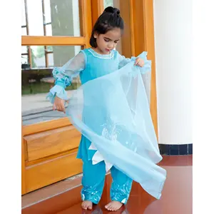 Conjunto de Vestido Paquistaní Azul Aqua para Niñas, Ropa Étnica India con Lehenga Choli de Georgette y Salwar Choli para Festivales y Celebraciones - Product Image 6