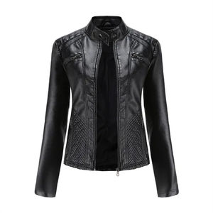 Veste en cuir de moto à la mode pour femmes manteau en polyuréthane à manches longues violet lavande avec remplissage en coton solide rouge noir vêtements d'extérieur - Product Image 3