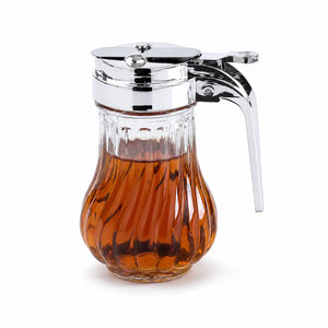 Dispensador de <span class=keywords><strong>jarabe</strong></span> de vidrio reutilizable de 190 ml con tapa a presión, contenedor antiderrame para miel y salsa de arce para cafeterías, hoteles y restaurantes - Product Image 1
