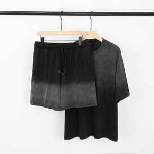 Sunfade Washed Vintage Tshirt <b>Sets</b> Round Neck Custom Oversized Tshirt <b>and</b> <b>Shorts</b> Two Piece Casual <b>Men</b> <b>Set</b> - Product Image 1