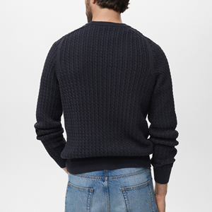 Pull en coton 100% tricoté à la main, coupe décontractée, couleur unie, pour homme, tendance, respirant, chaud, col rond, devant - Product Image 4