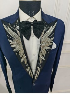 <b>Men's</b> High Quality Embroidery <b>Blue</b> Suits 2 Pieces Plus Size Slim Fit Single Breasted Forms Wedding Dress Tuxedo for <b>Men</b> - Product Image 2