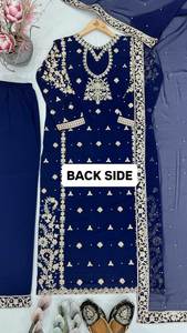 Tela de Georgette Sintética Inspirada en Bollywood, Lista para Usar en Fiestas de Invierno, con Bordado en Ambos Lados y Trabajo de Moti, Seda Tradicional - Product Image 6