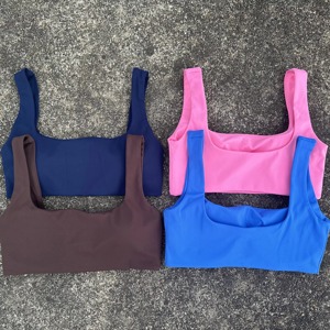 Solid Color Square collar Women Hollow <b>back</b> shoulder straps Fitness sport Bra Top Comprehensive Training Gym Yoga Underwear pad - Product Image 1