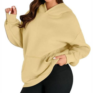 Vente en gros de sweats à capuche personnalisés pour femmes, en polaire, coupe oversize, couleur unie, coupe ample, épaules tombantes, style streetwear - Product Image 4