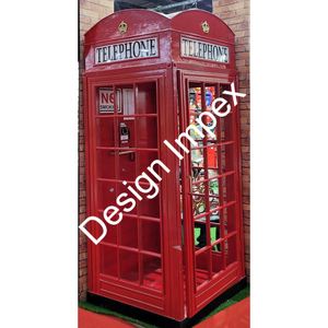 Cabine téléphonique en bois de manguier de 6 pieds, peinte à la main en rouge, très vendue, pour les centres commerciaux, les rues commerçantes, usage public, neuve par DI - Product Image 5