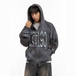 2025 nouvelle mode personnalisé solide poids lourd blanc hommes à capuche de haute qualité surdimensionné goutte épaule acide lavage fermeture éclair à capuche hommes - Product Image 3