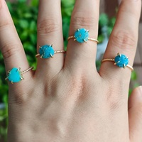 Bague ajustable en argent sterling 925 plaqué or avec pierre précieuse naturelle sertie à griffes, forme libre, luxe pour femme
