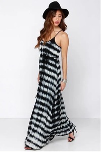 New Design Black and <b>White</b> Resort Wear <b>Tie</b> and Dye Floor Length Party Wear Sleeveless Dress for Women - Product Image 4
