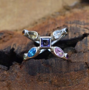 925 Sterling <b>Silver</b> Multi Stone Gemstone <b>Ring</b> Jewelry Handmade <b>Silver</b> <b>Boho</b> Style <b>Ring</b> Jewelry For Women Wedding Gift For Wife - Product Image 3