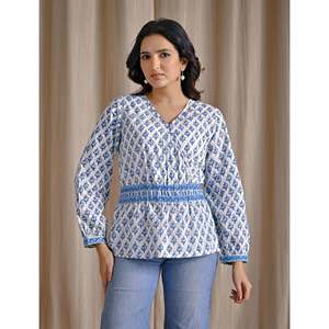 ผ้าทอระบายอากาศได้ดีทำจากผ้าฝ้ายสีขาวและสีฟ้า - Product Image 3