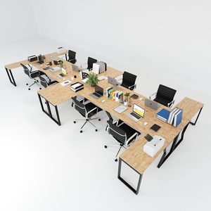 Mconcept HBMC030 Modern L-Shaped 8-Piece Cluster <b>Desk</b> Melamine Wood and Iron Legs for Office or Home Use - Product Image 2