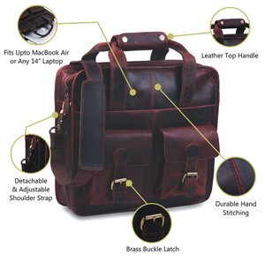 Business Messenger <b>Bag</b> Genuine Leather <b>Shoulder</b> <b>Bag</b> Top Layer Leather Large Messenger Laptop <b>Bag</b> - Product Image 6