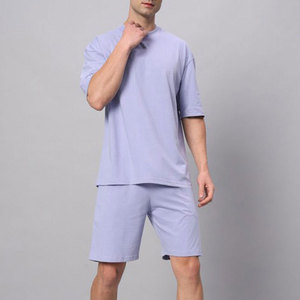 Ensemble T-shirt et short pour homme, couleur unie, respirant, tendance été, 100% coton, style streetwear - Product Image 3