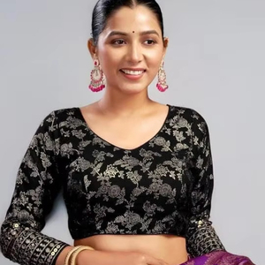 Chemisier de fête en soie Banarasi pour femmes de qualité supérieure avec broderie Design vintage élégant et écologique - Product Image 1