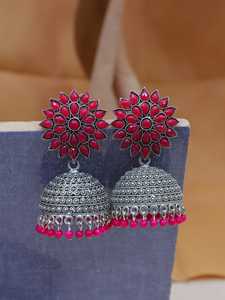 Best Selling High Quality High Grade Beautiful Nisha Oxidised Jhumkas Oxidised Silver <b>Floral</b> Jhumki Earrings for Women - Product Image 2