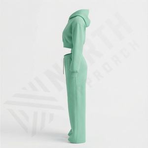 Sudadera con Capucha de Felpa de Corte Holgado y Bordado de Dos Piezas con Logotipo Personalizado, Sudadera Corta con Cremallera para Mujer, 100% Algodón, Informal y Transpirable - Product Image 3