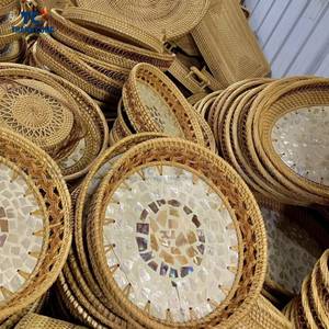 BANDEJAS DE MADRE DE PERLA de decoración del hogar de lujo con borde de ratán fuerte Ideal para regalos Hoteles y restaurantes - Product Image 4