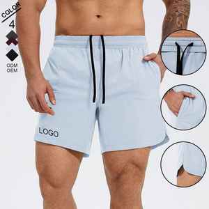 Pantalones cortos deportivos para correr de diseño personalizado para hombre, cintura elástica cómoda, pantalones cortos de malla de verano para nadar, playa, gimnasio, patrón sólido - Product Image 1