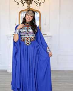 ราคาต่อรองได้ ชุดเดรสผู้หญิงไซส์ใหญ่ สไตล์อัฟกัน วินเทจ คูชี ทรงเอไลน์ ยาวกรอมพื้น ผ้ากำมะหยี่ สีและขนาดตามสั่ง - Product Image 6