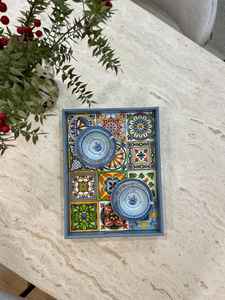 Bandeja otomana de madera de nogal moderna con asas Bandeja de servicio para decoración de sala de estar Idea de regalo para el hogar - Product Image 5