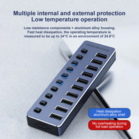 10 puertos USB3.0 Splitter Computer Extender USB HUB 2.4A Puerto PD de carga rápida Fuente de alimentación externa de 12V