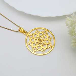Exclusive Design Pendant Boho Floral Necklace Women Brass Jewelry 18k Plated Tribal Mandala Celestial Charm Wholesale/OEM/ODM - Product Image 2