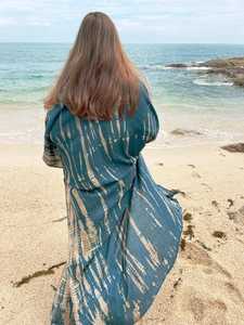 Achetez une robe kimono simple et naturelle en tissu viscose satiné longueur ras du sol, vêtement décontracté écologique pour femmes - Product Image 5