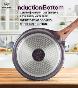 LIFE SMILE Poêle à frire intelligente 28 cm Revêtement antiadhésif en granit multicouche Poignée de luxe résistante à la chaleur Boucle de suspension avec couvercle - Product Image 3