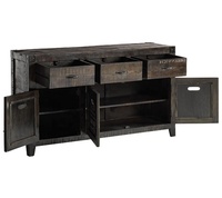Vente en gros de meubles de buffet à 3 portes et 3 tiroirs de rangement en bois de luxe, finition antique, buffet d'armoires en manguier massif
