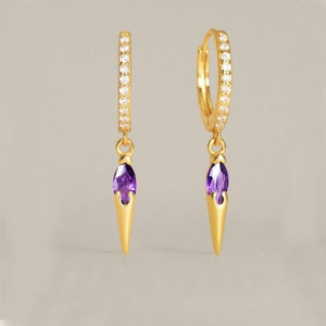 Garnet With Cz Quartz <b>Earring</b> - Faceted Oval Shape Gemstone <b>Drop</b> Dangle Hoop <b>Earring</b>, 925 Sterling Silver Women Stylish Jewelry - Product Image 6