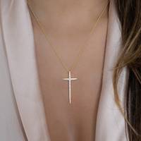 Kanta Gems Jewels - Collar con Colgante de Cruz Minimalista en Plata de Ley 925 con Baño de Rodio y Circonitas, para Mujer, Estilo Cristiano, Navidad