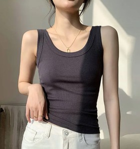 Débardeurs de mode d'été pour femmes T-shirts à col en U sans manches côtelés décontractés avec méthode de tissage tricoté à la main avec logo personnalisé - Product Image 5