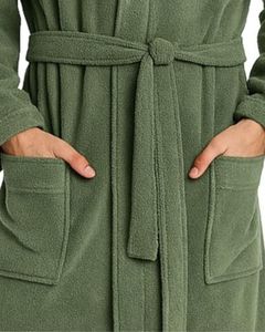 Peignoir en polaire à capuche vert pour homme, doux, chaud, long, avec ceinture et poches, confortable et chaleureux, pour porter à la maison en hiver - Product Image 5