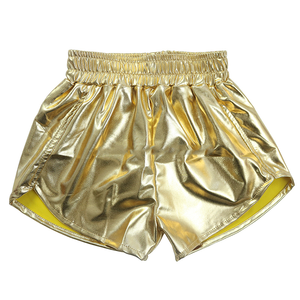 Short d'été de couleur unie pour filles OEM Short en tissu métallique pour filles Short de gymnastique taille haute en cuir artificiel - Product Image 3