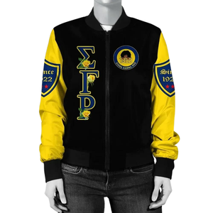 Veste en satin Sigma Gamma Rho SGRho grecque 1922, noir et or, style bomber, style universitaire, mode féminine - Product Image 1