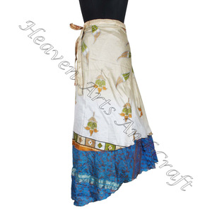 Fantaisie réversible soie longue jupe portefeuille soie paréo sarong plage longue jupe enveloppante en gros - Product Image 5