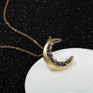 Collar de Oro de 18K con Colgante de Luna, Cristal Negro Druzy, Piedra Lunar en Forma de Media Luna, Collar con Cristal Triturado - Product Image 2