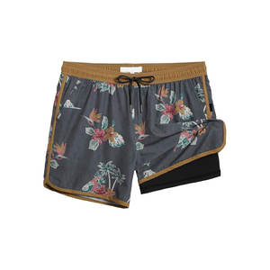 Short de bain d'été double couche personnalisé imperméable à la compression 2 en 1 Short de bain de plage pour hommes - Product Image 1