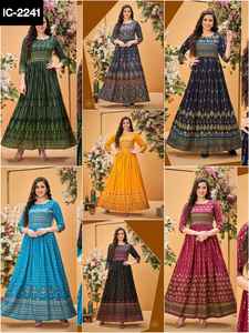 Vêtements indiens ethniques rayonne Anarkali Style Kurtis Heavy Hit Print Plus Size Casual Wear pour les femmes indiennes musulmanes vêtements pakistanais - Product Image 3