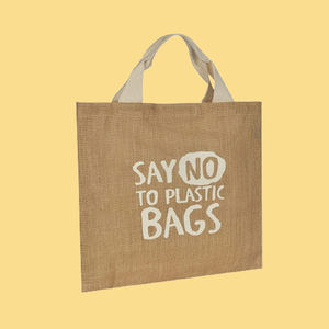 Sacs fourre-tout en toile de jute écologiques imprimés sur mesure, sacs de shopping et sacs promotionnels réutilisables avec logo et texte personnalisés - Product Image 2