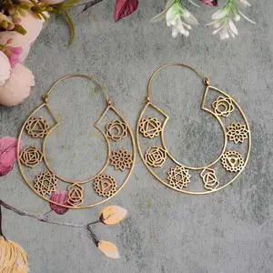 7 Chakra Brass Metal Hoop Earrings Gold-Tone Chakra Jewelry Gifts for Yoga Lovers Fashion Earrings