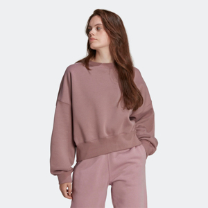 Sweat-shirt court en molleton côtelé coupe décontractée, col rond, 70 % coton, 30 % polyester recyclé, poignets et ourlet côtelés, violet clair - Product Image 1